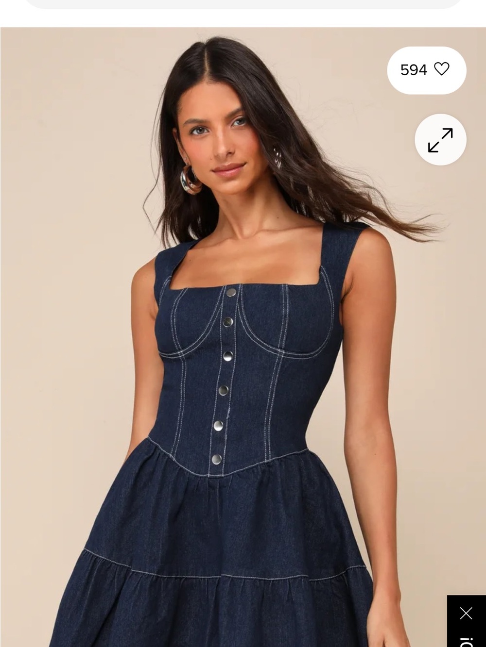 Sleeveless Dark Blue Denim Tiered Mini Dress
